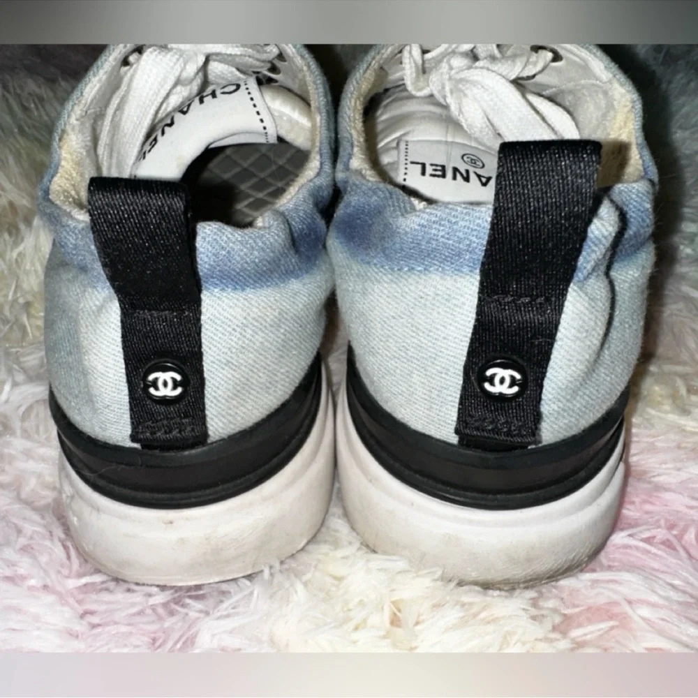 Chanel Blue Denim CC Logo Sneakers Size 38